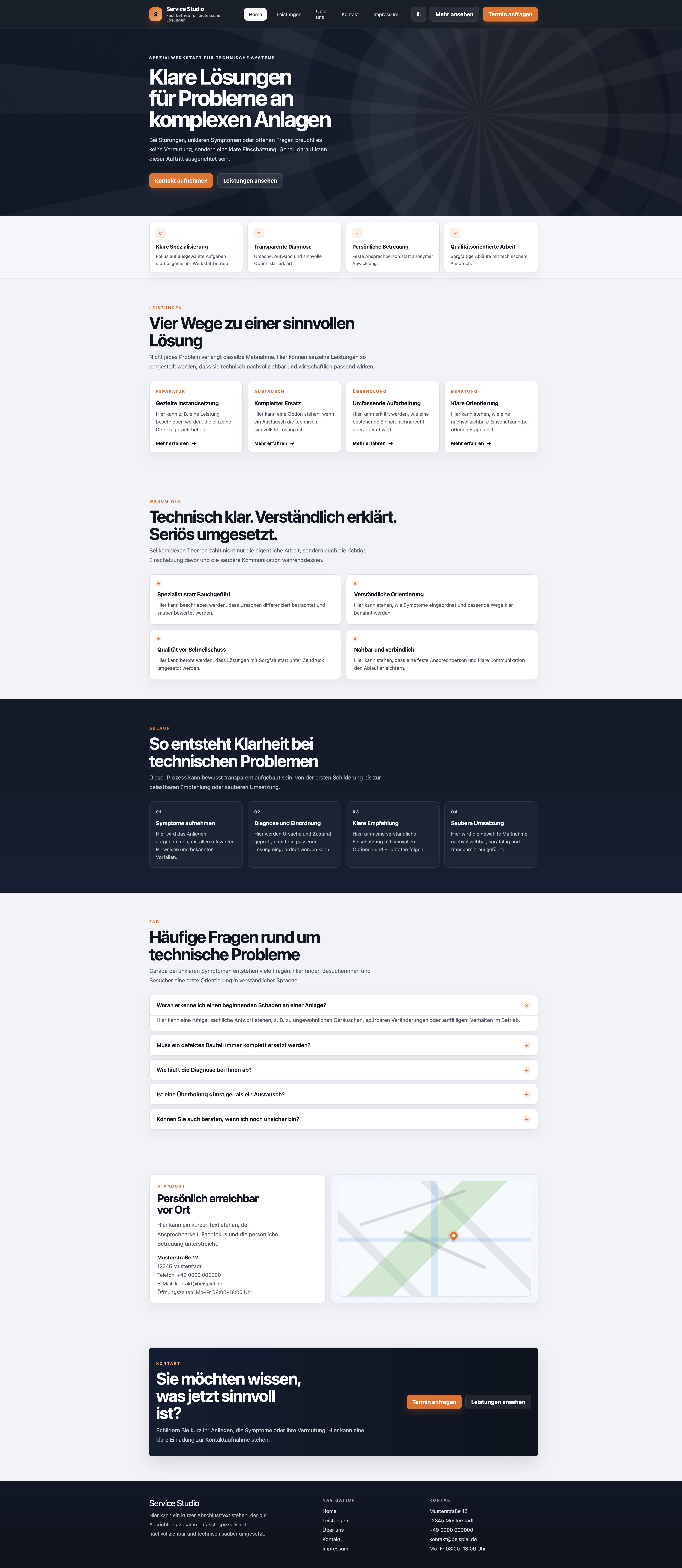 Website-Preview der Designrichtung Industry in heller und dunkler Variante