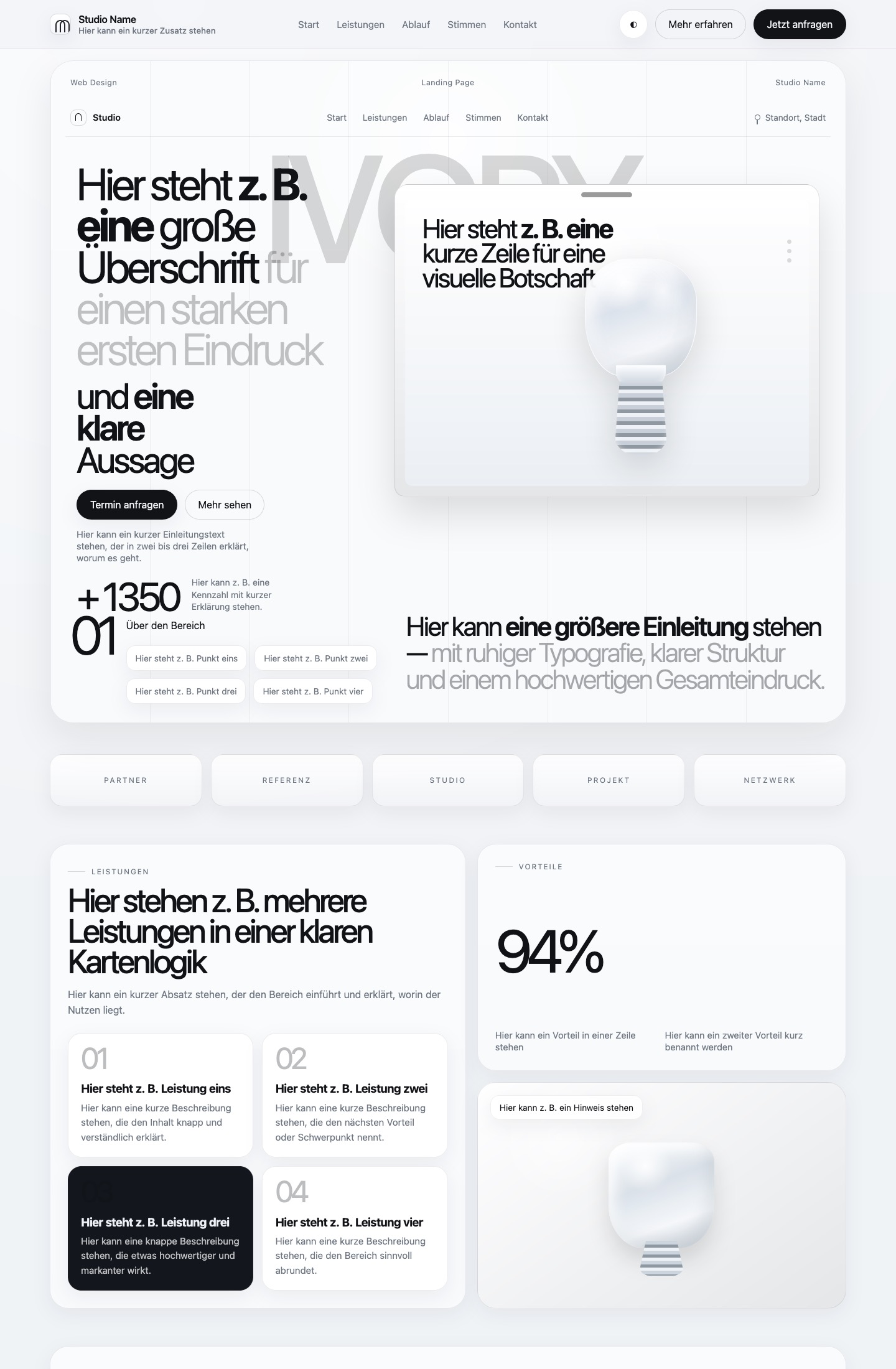 Website-Preview der Designrichtung Modern in heller und dunkler Variante